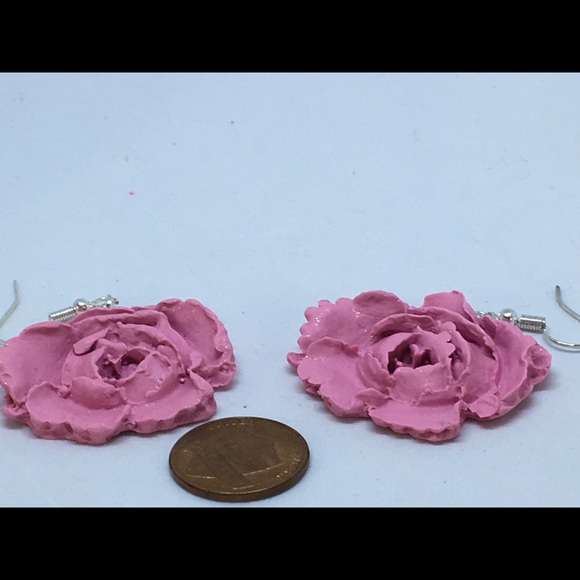 Unique Handmade Polymer Clay Flower Earrings, Handmade Clay Rose Earrings - Picture 7 of 8